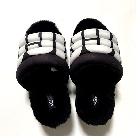 Amazon.com | UGG Women UGG Maxi Slide Sheepskin Platform Sandals Size 8 Black White NWOB Furry Puff